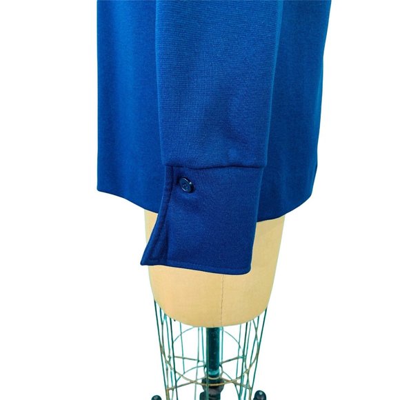 Vintage 70s Cobalt Blue Shirt Womens Large Bust Pockets Polyester Button Down To - Picture 7 of 10